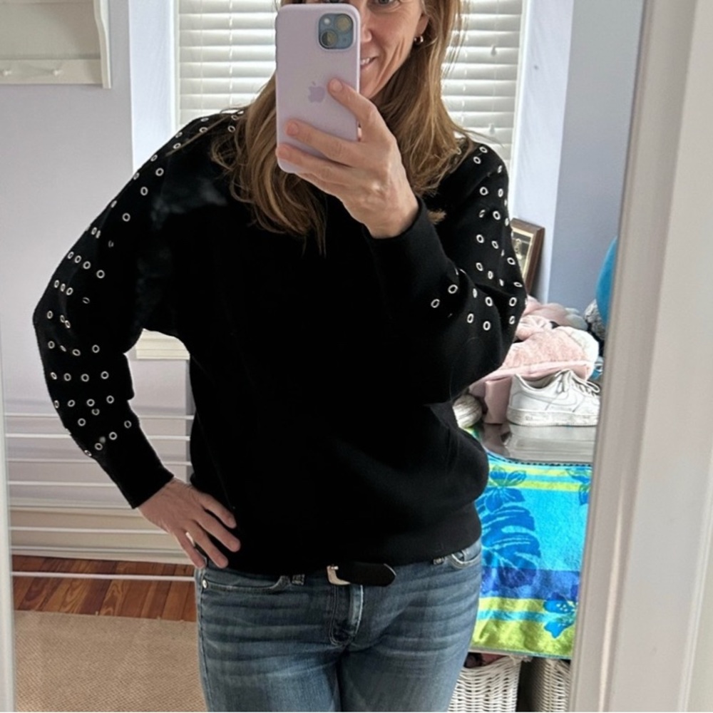 Zara Black Hooded Sweater with Grommet Sleeve Detail